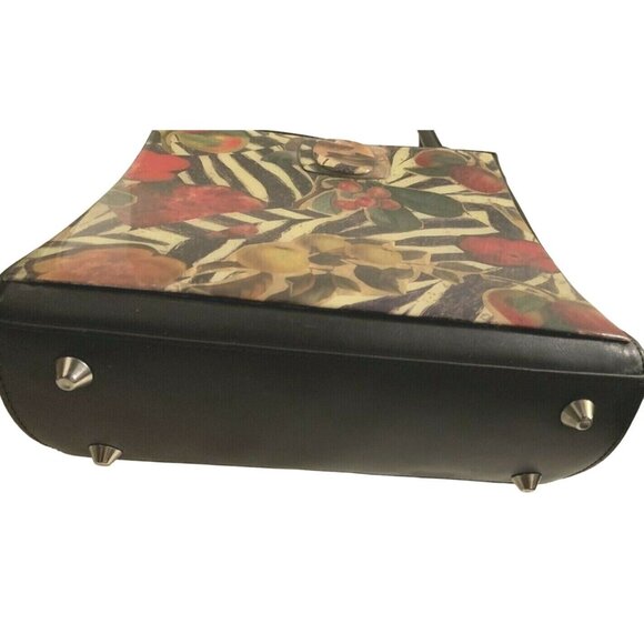 Angela Frascone Black Leather Apples Floral Resin Handbag NOS Vintage - Picture 8 of 12